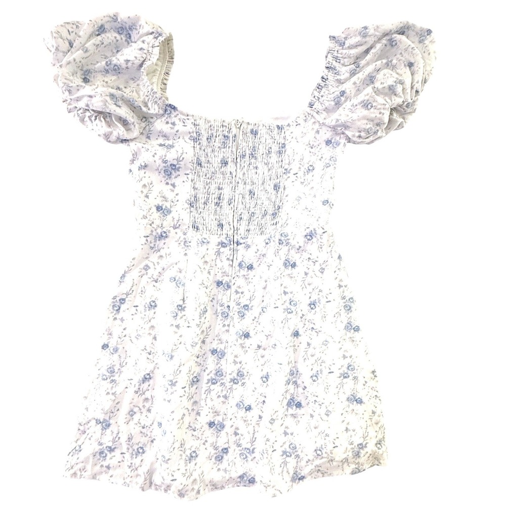 Francescas Mi Ami Floral Puff Sleeve Mini Dress White Blue Cottagecore Small NWT